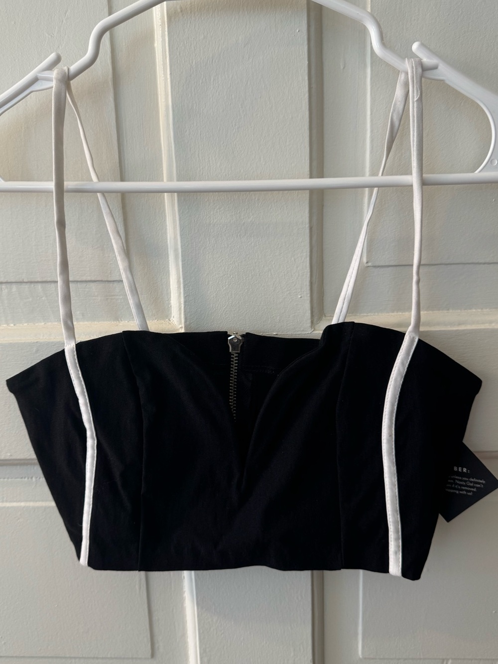 NWT Black Strappy Crop Top with White Trim, XS